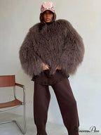 Burgundy Oversized Faux Fur Coat