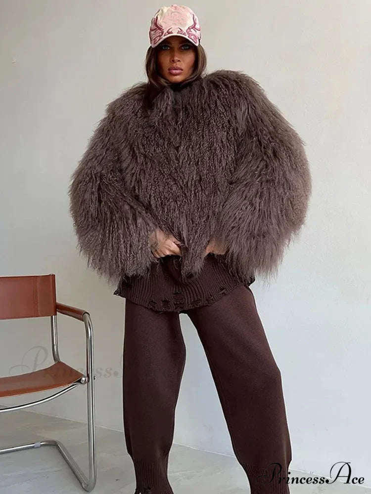 Burgundy Oversized Faux Fur Coat