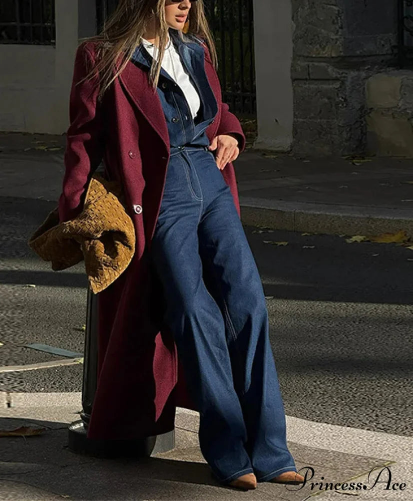 Burgundy Red Double Breasted Coat