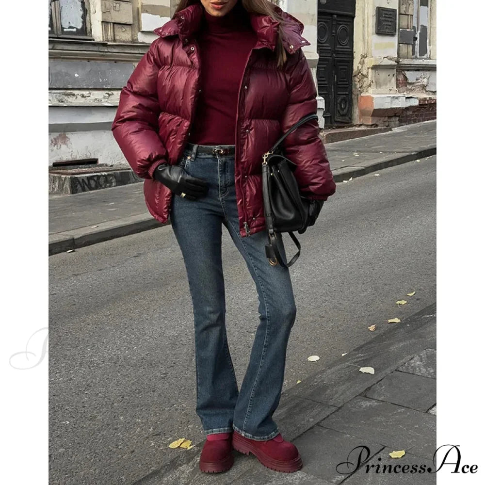 Burgundy Red Stand Collar Parka