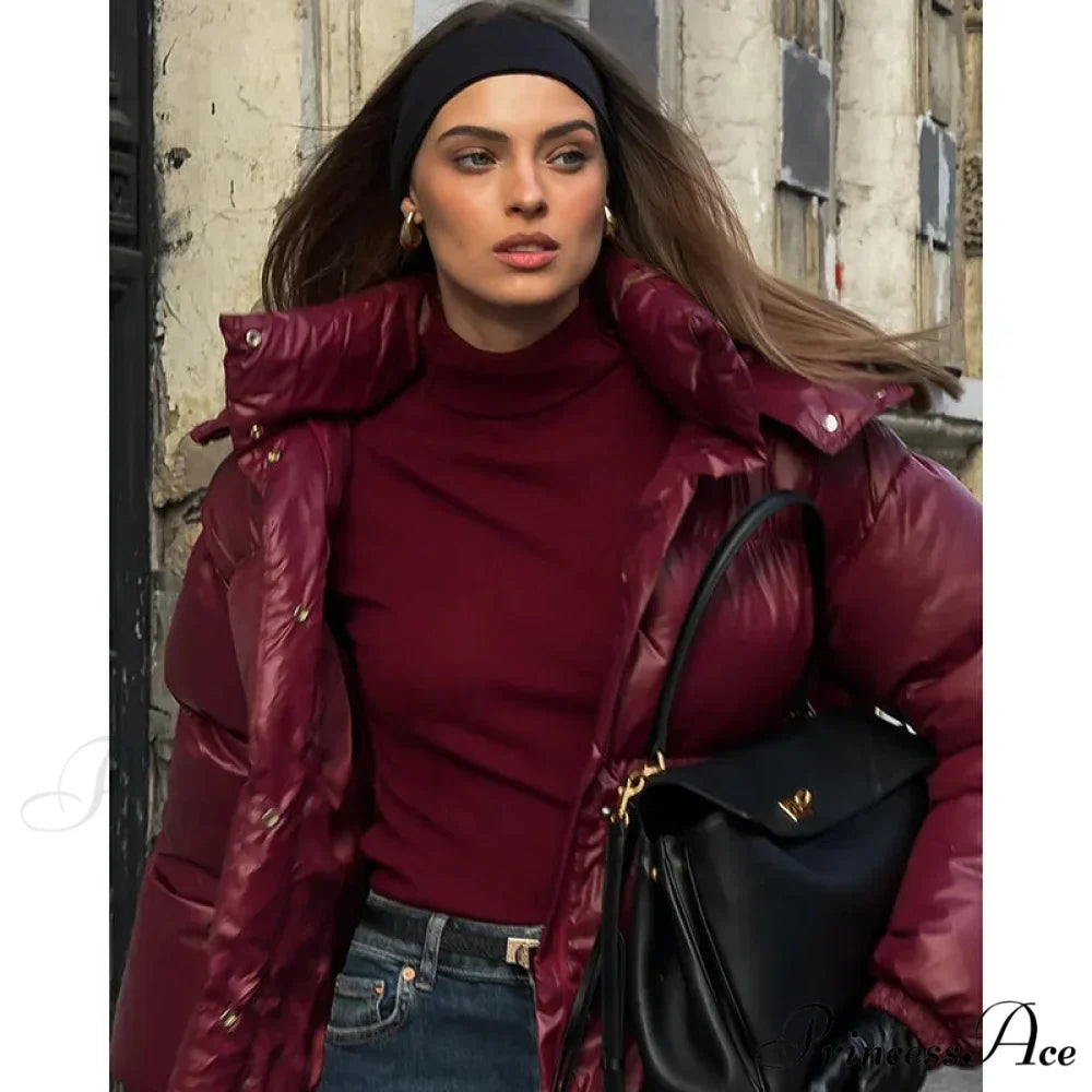 Burgundy Red Stand Collar Parka