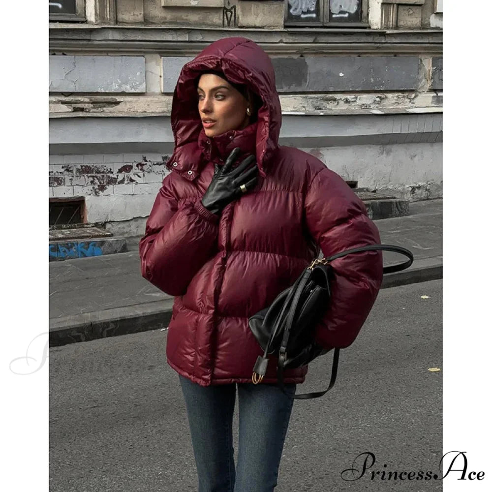 Burgundy Red Stand Collar Parka