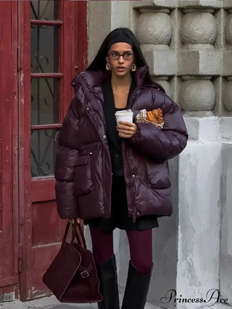 Burgundy Red Warm Cotton Coat