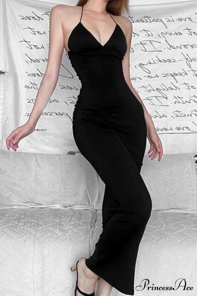 Butterfly Backless Midi Dress with Halterneck