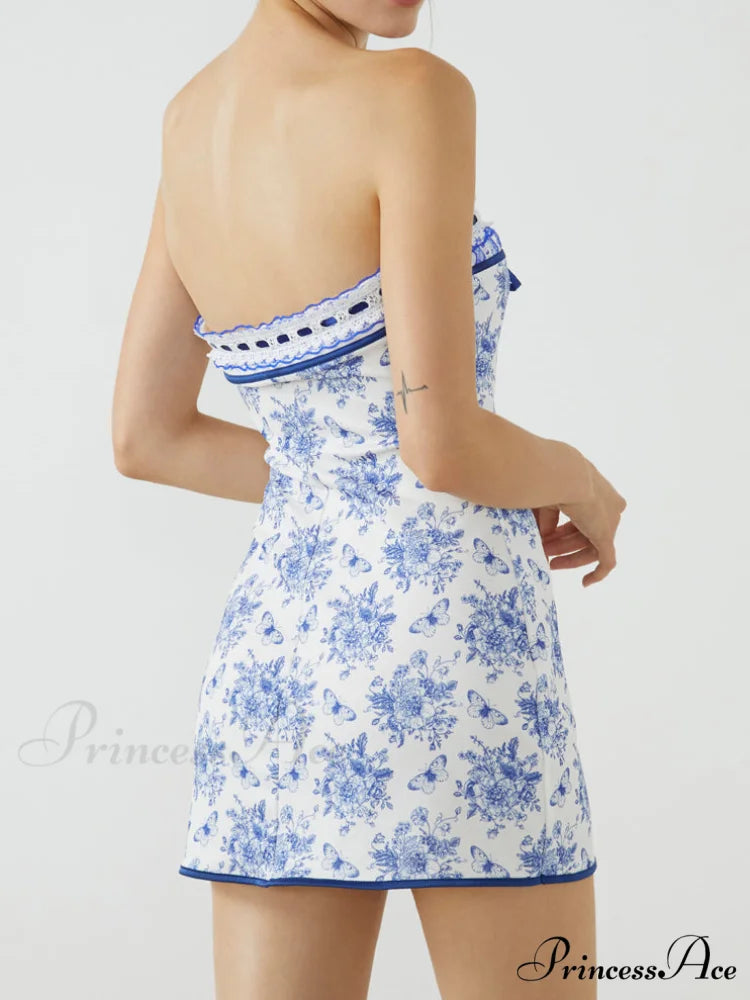 Butterfly Bouquet Floral Trendy Tube Short Dress