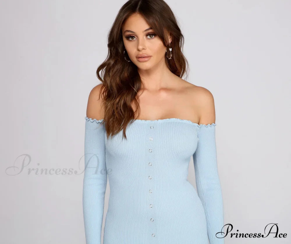 Button Down Chic Charming Ribbed Mini Dress