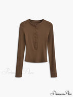 Button Down Long Trendy Sleeve Crop Shirt