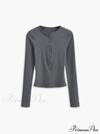 Button Down Long Trendy Sleeve Crop Shirt