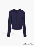 Button Down Long Trendy Sleeve Crop Shirt