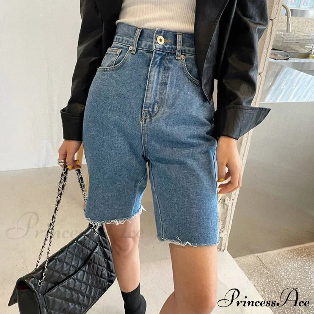 Button Fly Straight Denim Shorts