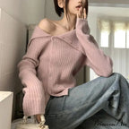 Button Off Shoulder Grey Pullover