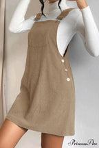 Button Strap Corduroy Dress
