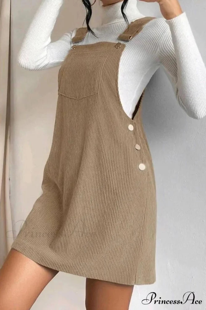 Button Strap Corduroy Dress