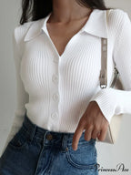 Button Up Graceful Collared Cardigan