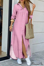 Button Up Pocket Shirt Dress - Long Sleeve