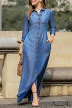 Button Up Shirt Dress with Lapel