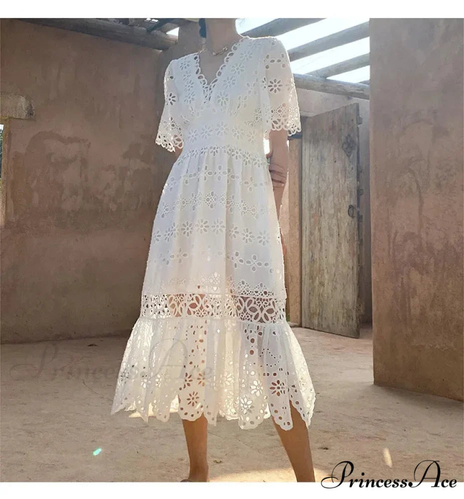 Button Up Stitched Lantern Sleeve Cotton Boho Dress
