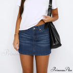 Button Up Trim Fit Denim Skirt