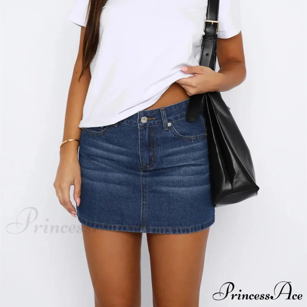 Button Up Trim Fit Denim Skirt