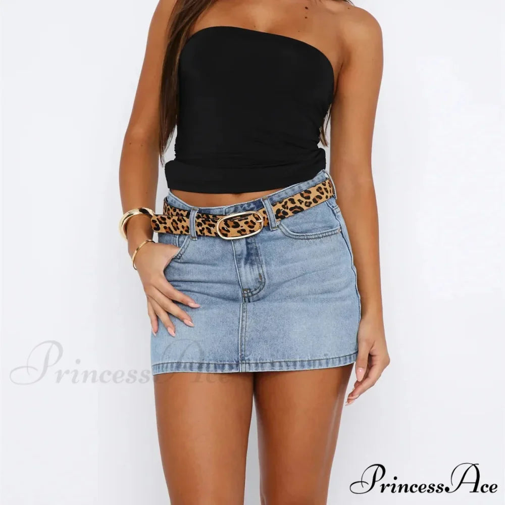 Button Up Trim Fit Denim Skirt