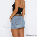 Button Up Trim Fit Denim Skirt