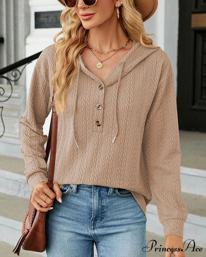 Buttoned Solid Color Hoodie