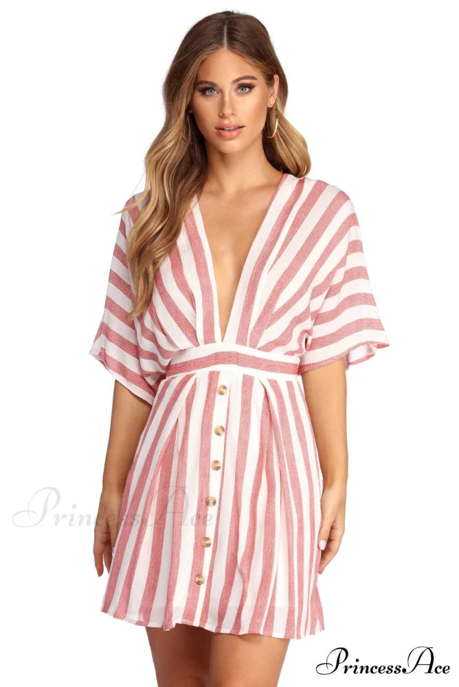 Buttoned Up Stylish In Stripes Dress