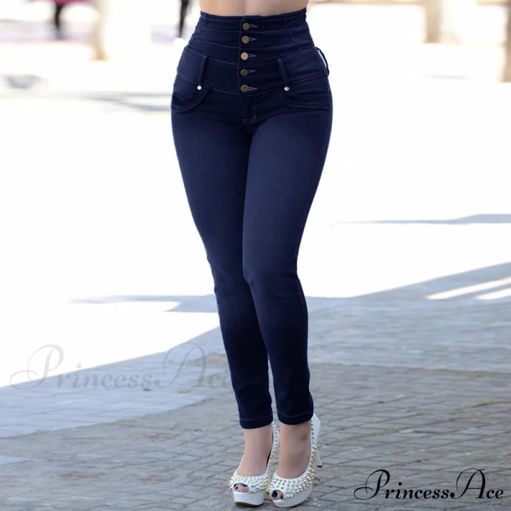 Buttons Female High Waist Jeans