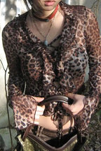 Chic Leopard Lace-Up Blouse