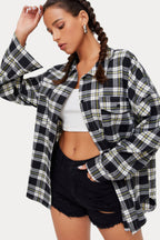 Plaid Stand Collar Button Shirt  Blouse