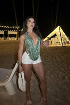 Sequin Halter Backless Top