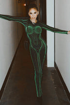 Backless Floral Print Bodycon Long Sleeve Maxi Dress