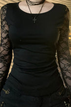 Sheer Lace Backless Slim T-shirt