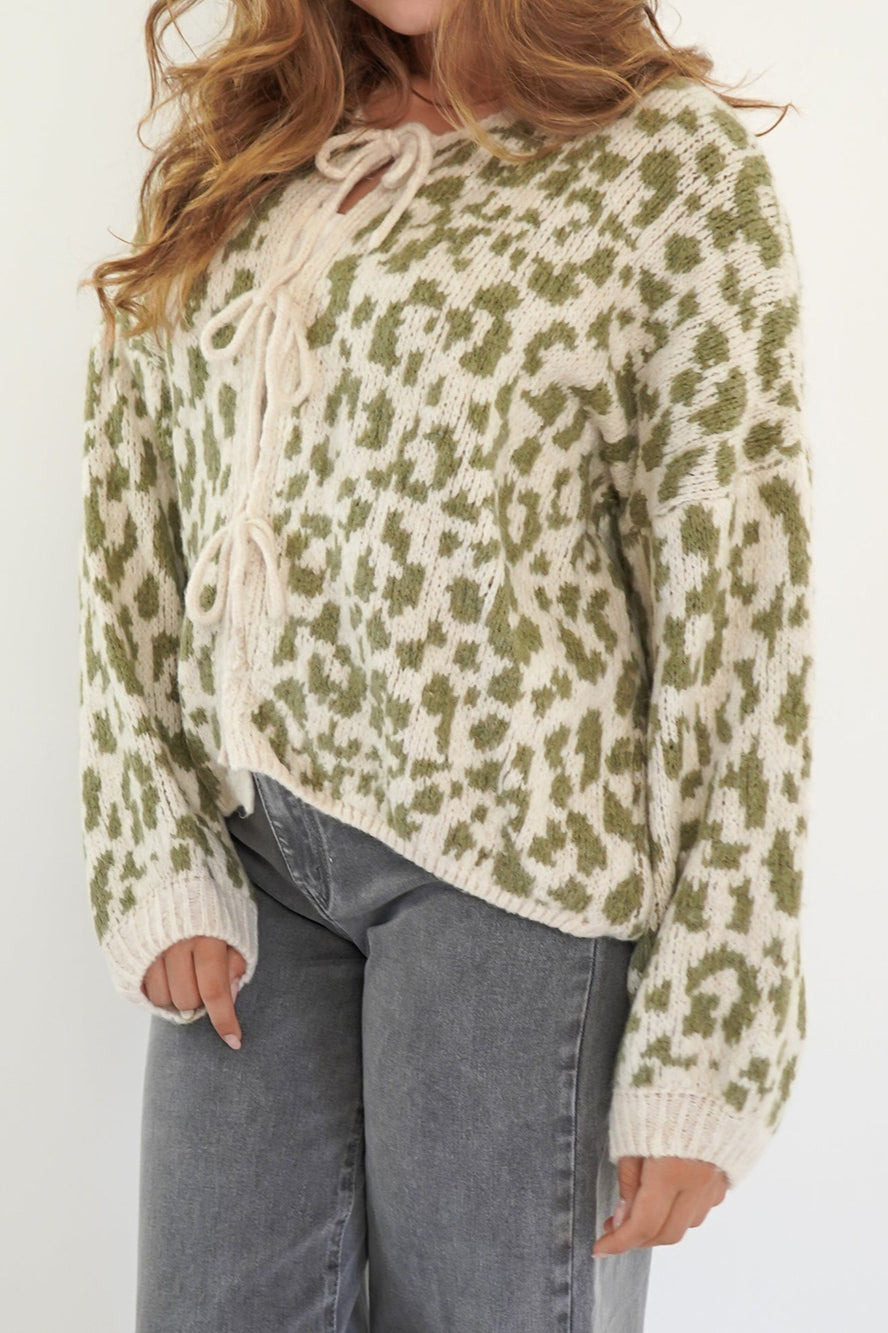 Leopard Print Tie-Front Knit Cardigan