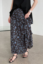 Retro Floral High Waist Pleated A Line Skirt