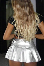 PU Leather Pleated A-Line Skirt