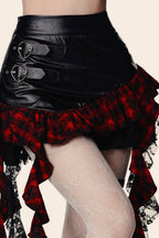 Halloween Plaid PU Mini Skirt