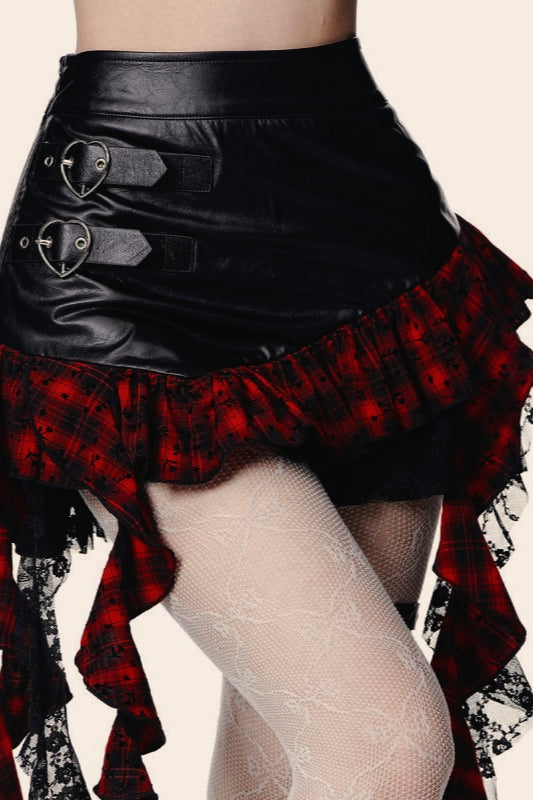 Halloween Plaid PU Mini Skirt