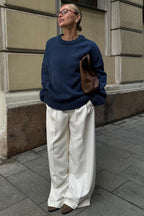 Solid Color Relaxed Fit Crew Neck Knit Sweater