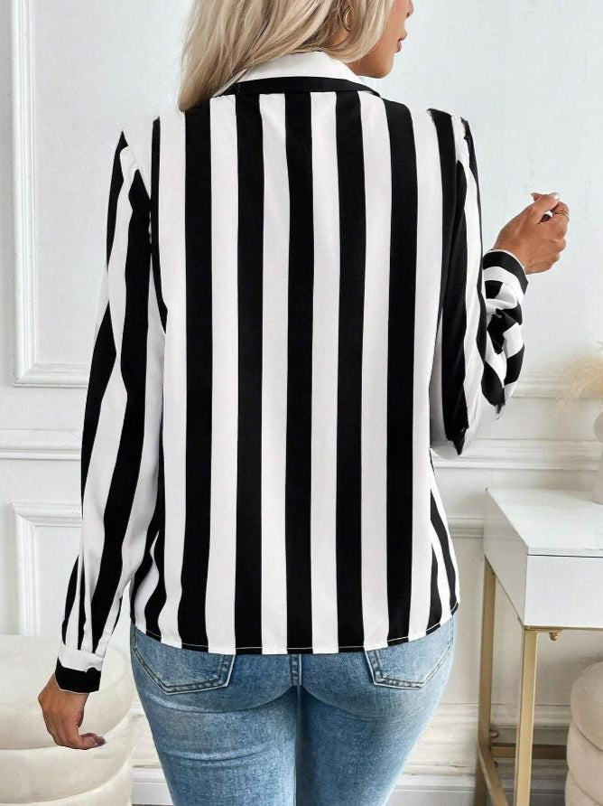 Blue Striped Casual Blouse