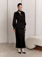 V-Neck Tie Slim Fit Blouse