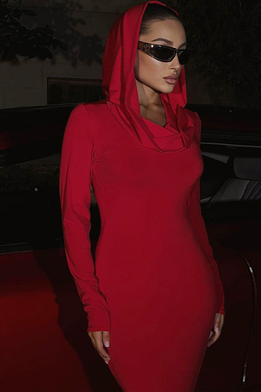 Stylish Hooded Long Sleeve Bodycon Dress