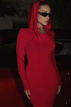 Stylish Hooded Long Sleeve Bodycon Dress