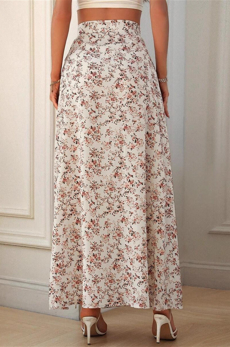 Digital Floral Print Tight High Slit Maxi Skirt