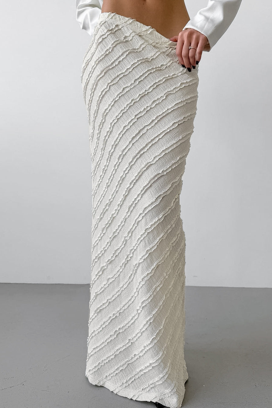 Lace Trim High Waist Split Midi Skirt