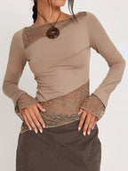 Vintage Slim Fit Floral Detail Long Sleeve Blouse