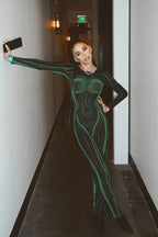 Backless Floral Print Bodycon Long Sleeve Maxi Dress