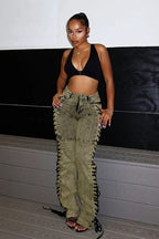 Drawstring Lace-Up Denim Jeans