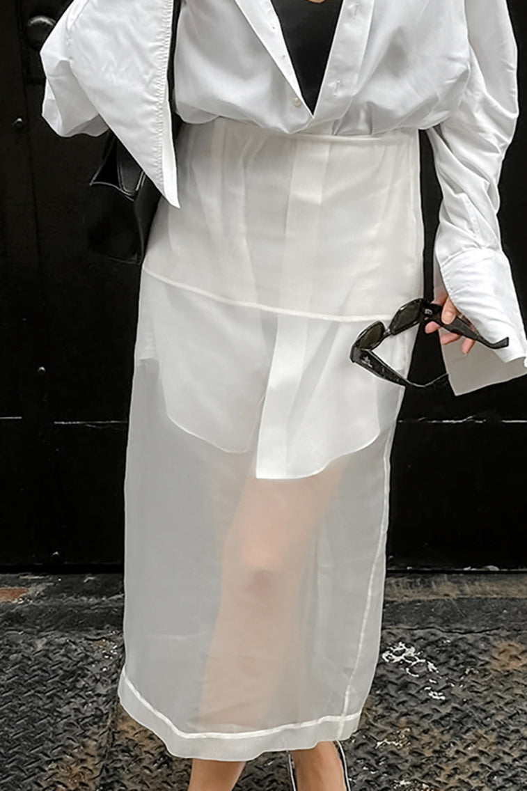 White High-Waist Split Maxi Skirt