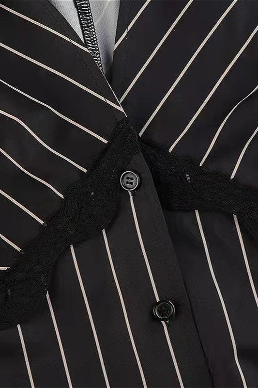 Vintage Striped Lace Contrast Blouse